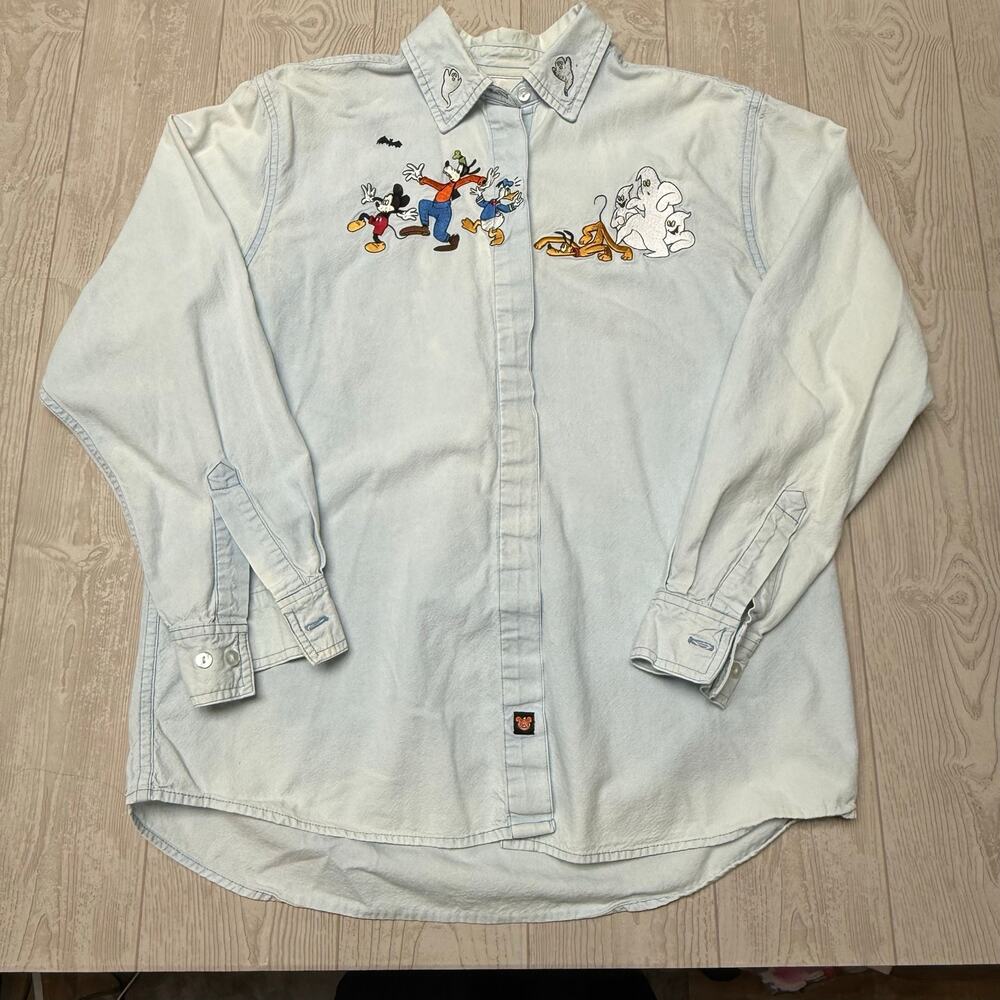 Disney Store Mickey Mouse Halloween Embroidered Button Shirt Mens M Ghosts